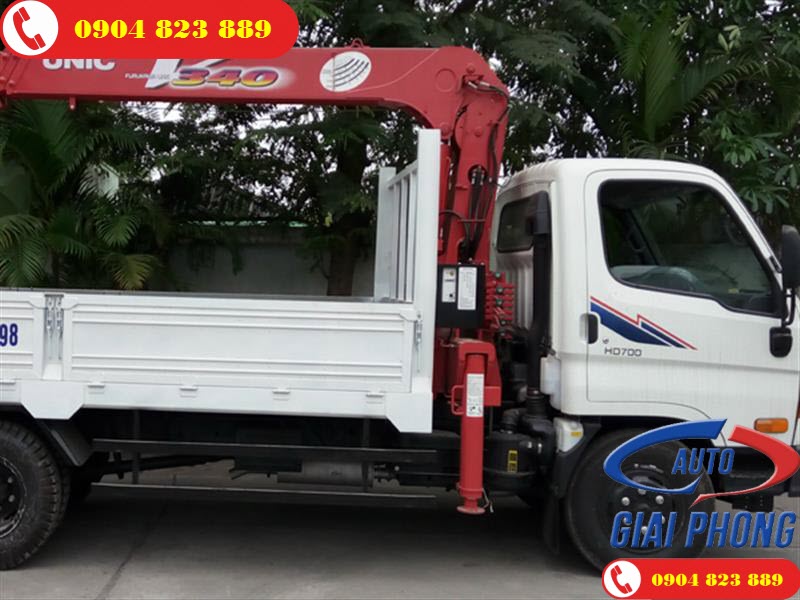 Xe tải 7 Tấn Hyundai HD700 Đồng Vàng gắn cẩu 3 Tấn 4 Khúc UNIC URV344