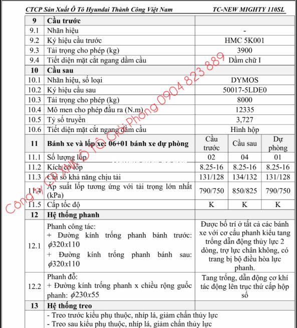 Xe tải Hyundai 110SL Thùng Bạt 7 Tấn