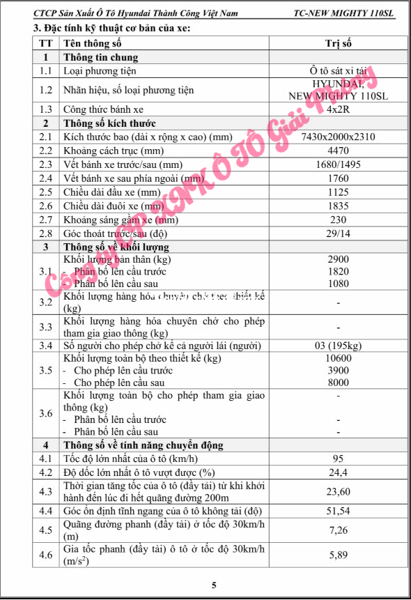Xe tải Hyundai 110SL Thùng Bạt 7 Tấn